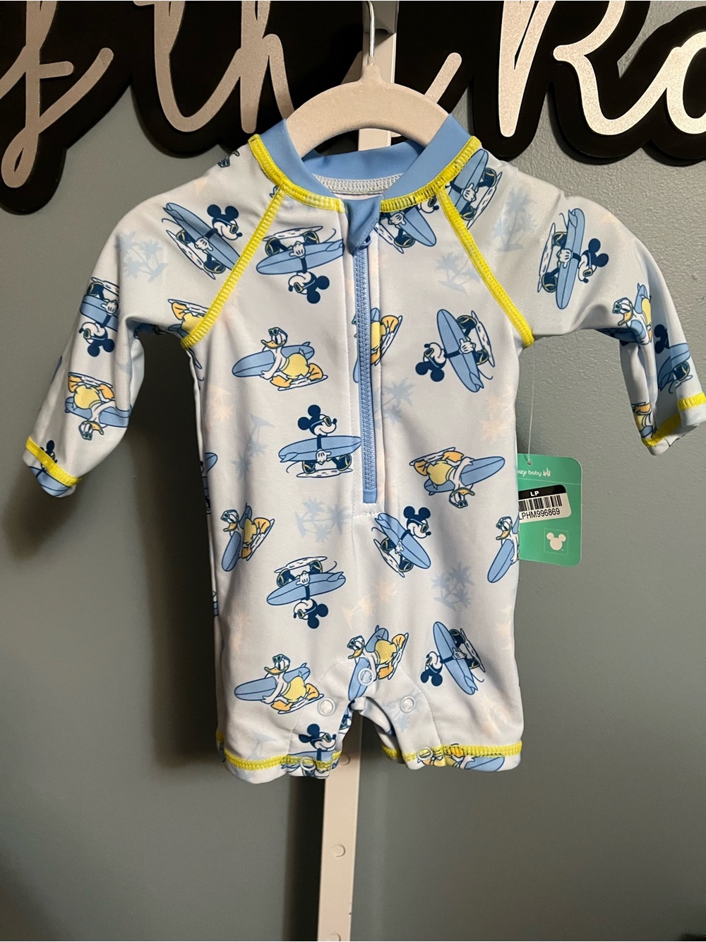Mickey Mouse and Donald Duck Surf Infant Rashguard Zipper One Piece NWT 3 months